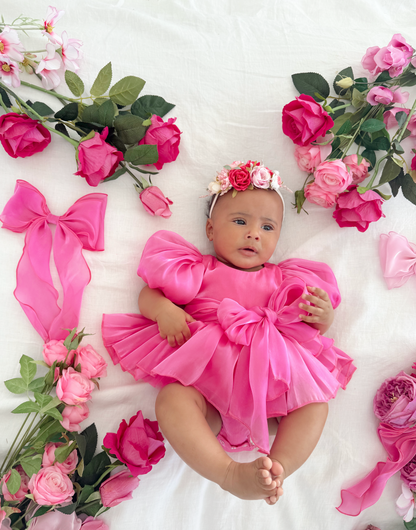 Dolly Fuchsia Pink Organza Baby Girl Party Romper
