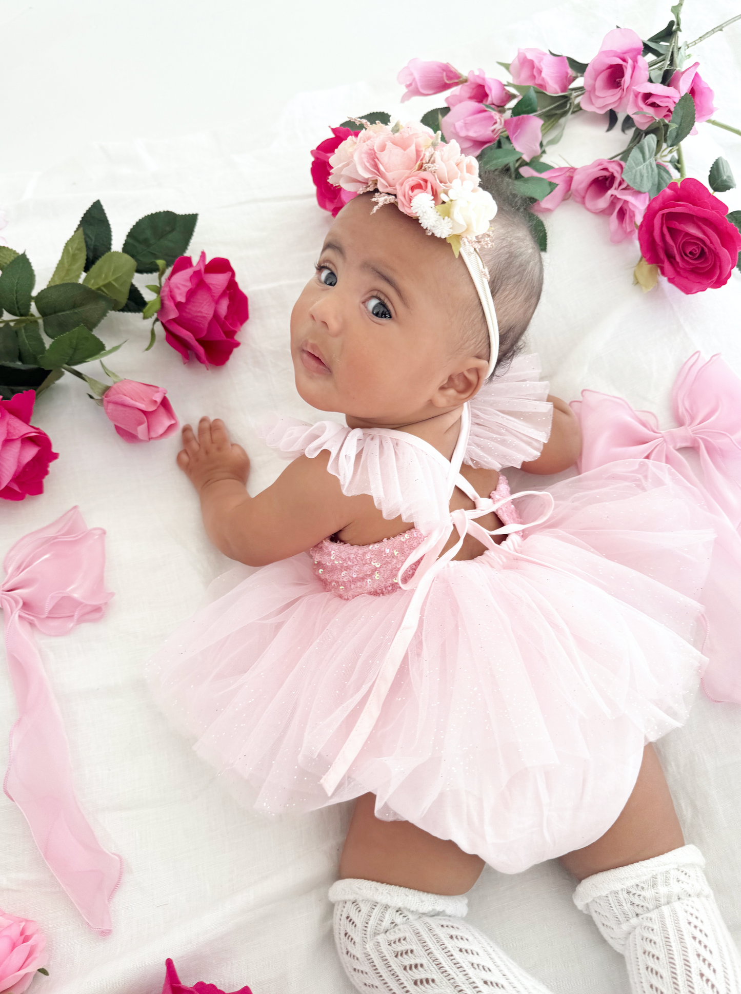 Polly Candy Pink Sequin Baby Girl Tulle Party Romper