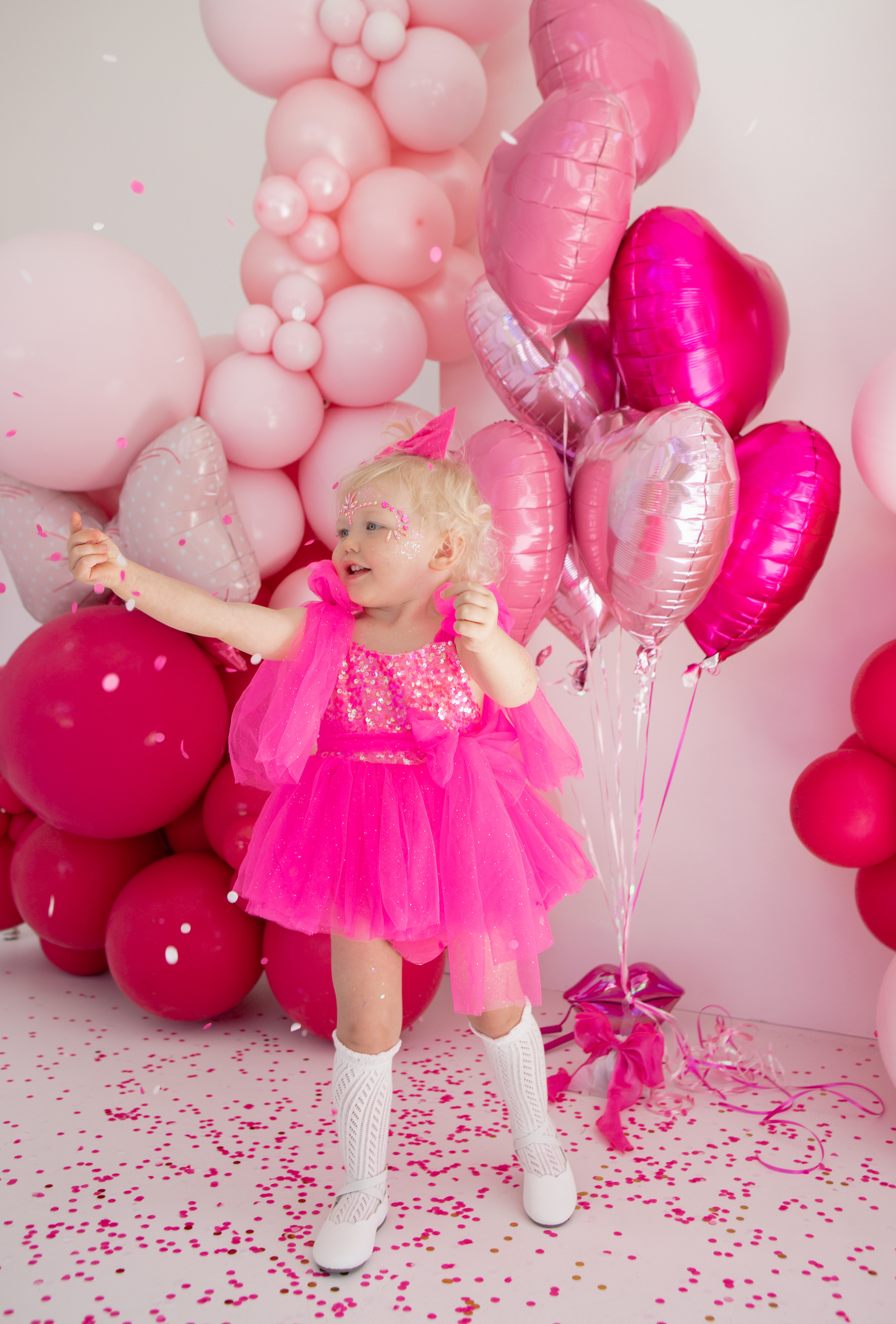Theodora Fuchsia Pink Sequin Baby Girl Tulle Party Romper