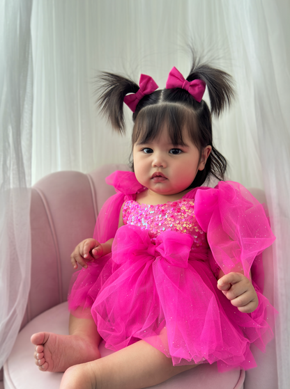 Theodora Fuchsia Pink Sequin Baby Girl Tulle Party Romper