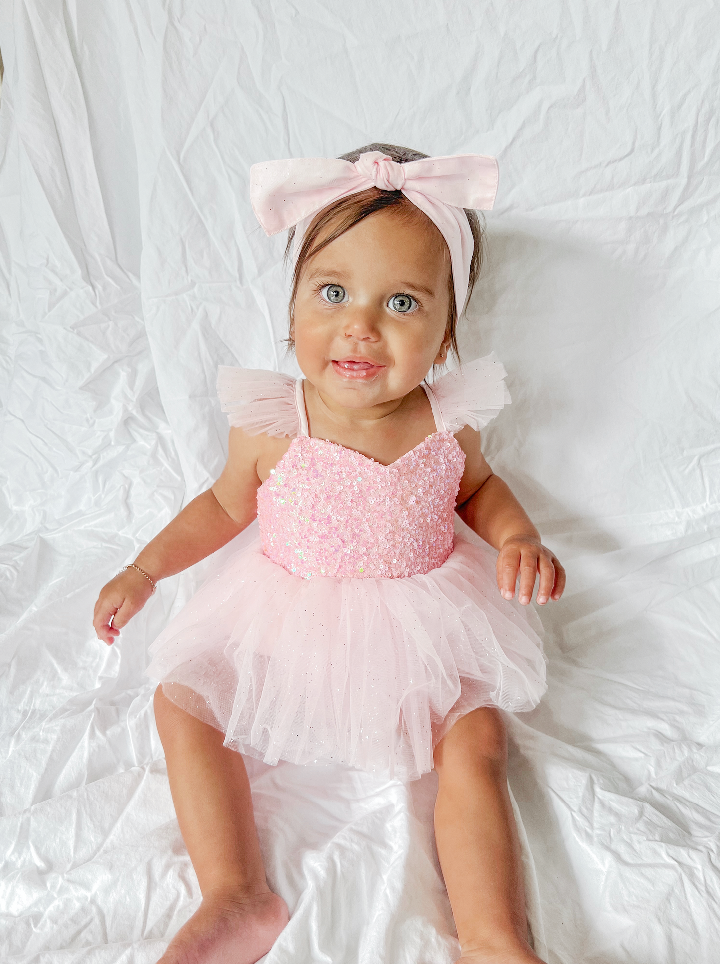 Polly Candy Pink Sequin Baby Girl Tulle Party Romper