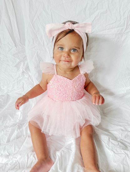 Polly Candy Pink Sequin Baby Girl Tulle Party Romper