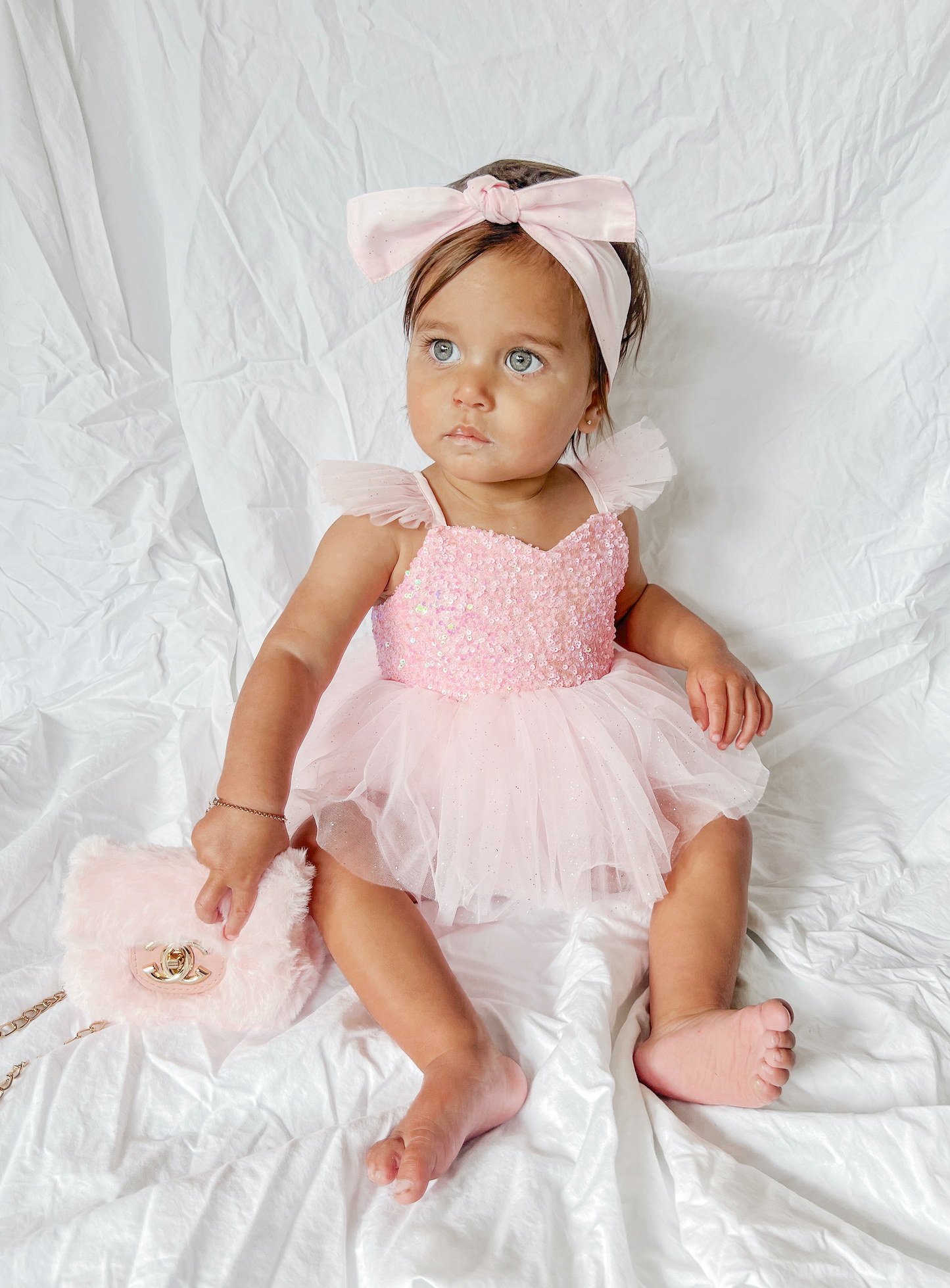 Polly Candy Pink Sequin Baby Girl Tulle Party Romper