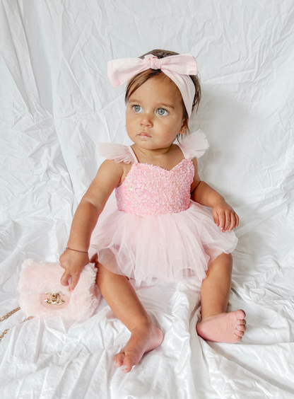 Polly Candy Pink Sequin Baby Girl Tulle Party Romper