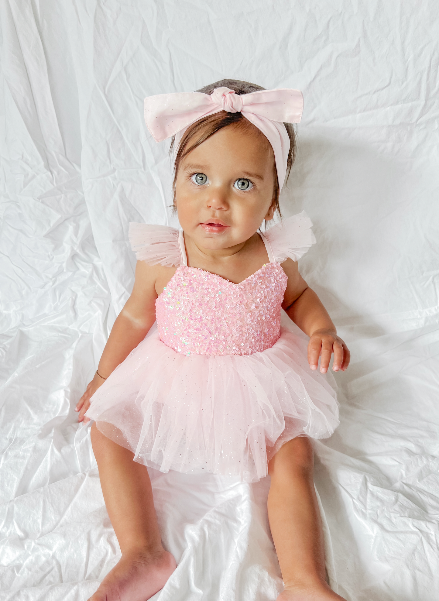 Polly Candy Pink Sequin Baby Girl Tulle Party Romper