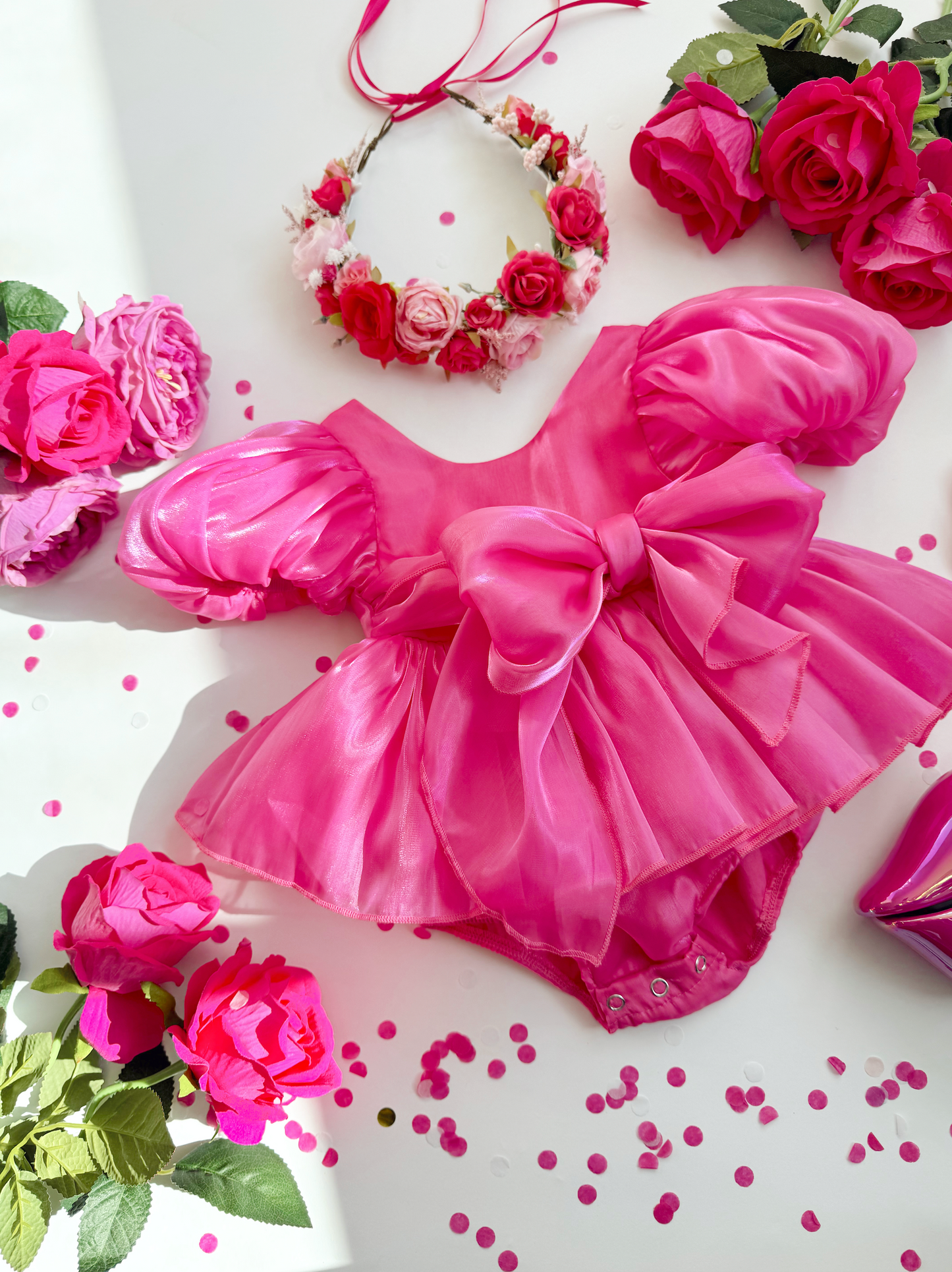 Dolly Fuchsia Pink Organza Baby Girl Party Romper
