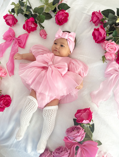 Dolly Candy Pink Organza Baby Girl Party Romper