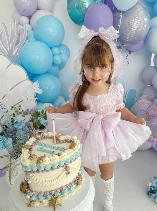Ariel Purple Pearl Organza Sequin Baby Girl Party Romper