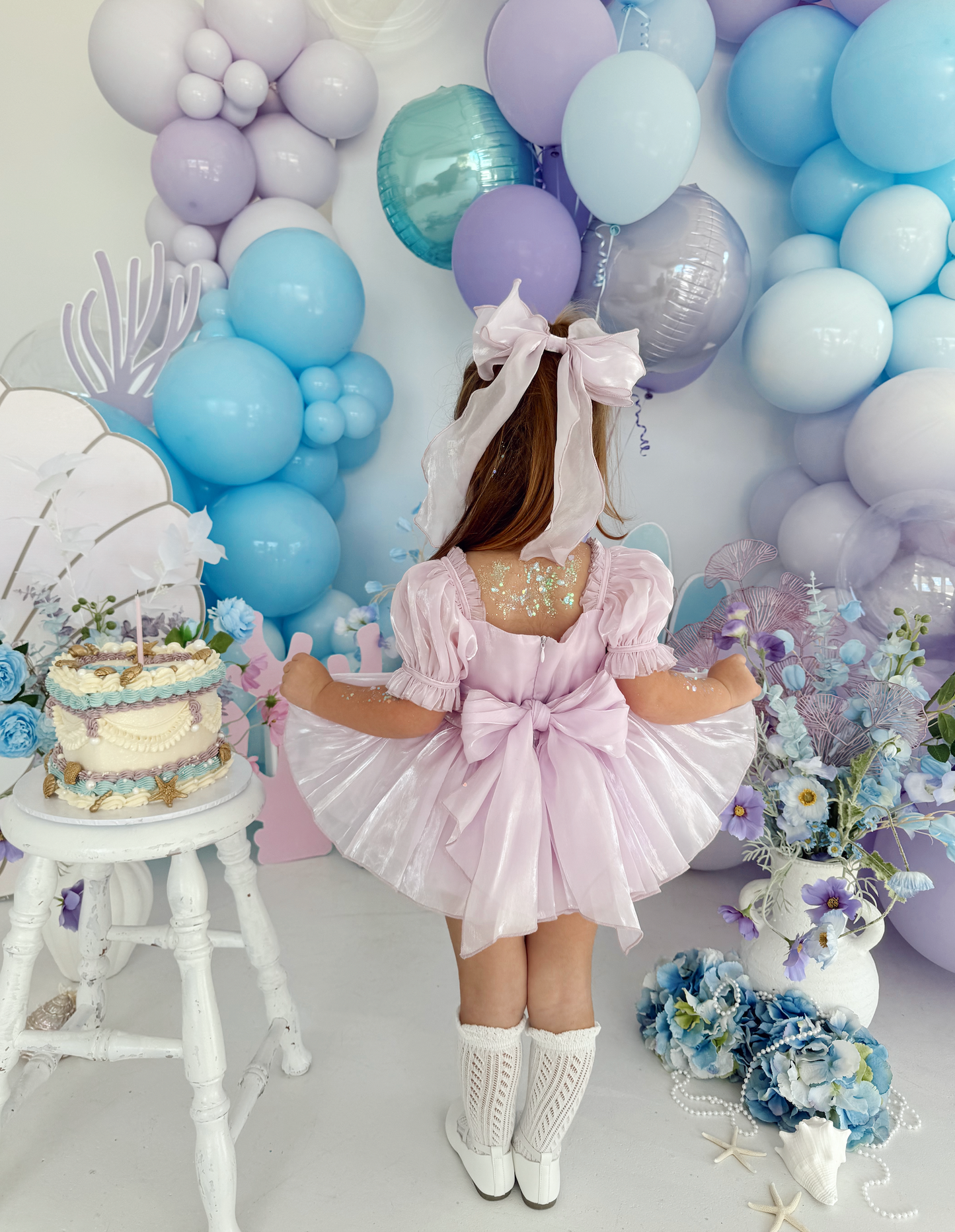 Ariel Purple Pearl Organza Sequin Baby Girl Party Romper