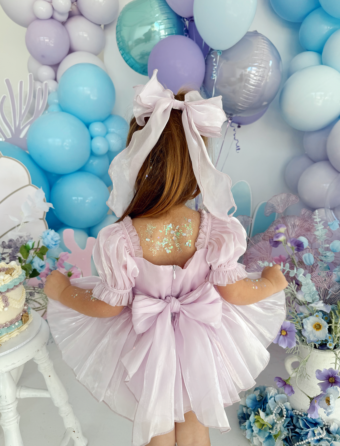 Ariel Purple Pearl Organza Sequin Baby Girl Party Romper