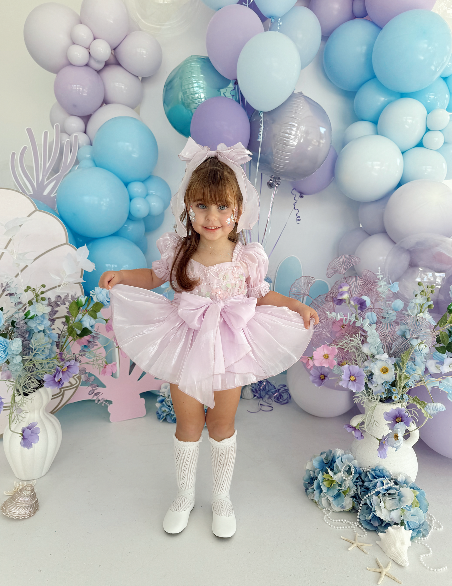 Ariel Purple Pearl Organza Sequin Baby Girl Party Romper