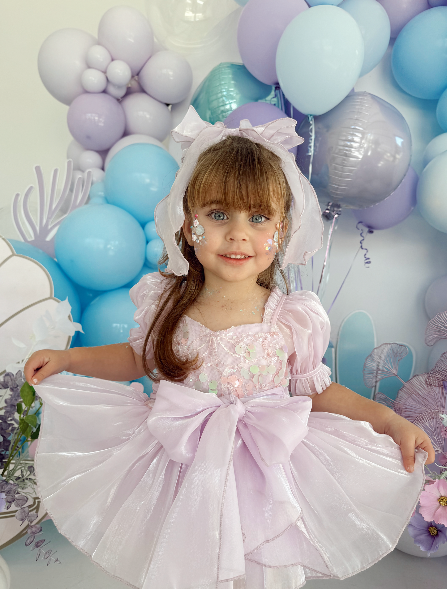 Ariel Purple Pearl Organza Sequin Baby Girl Party Romper