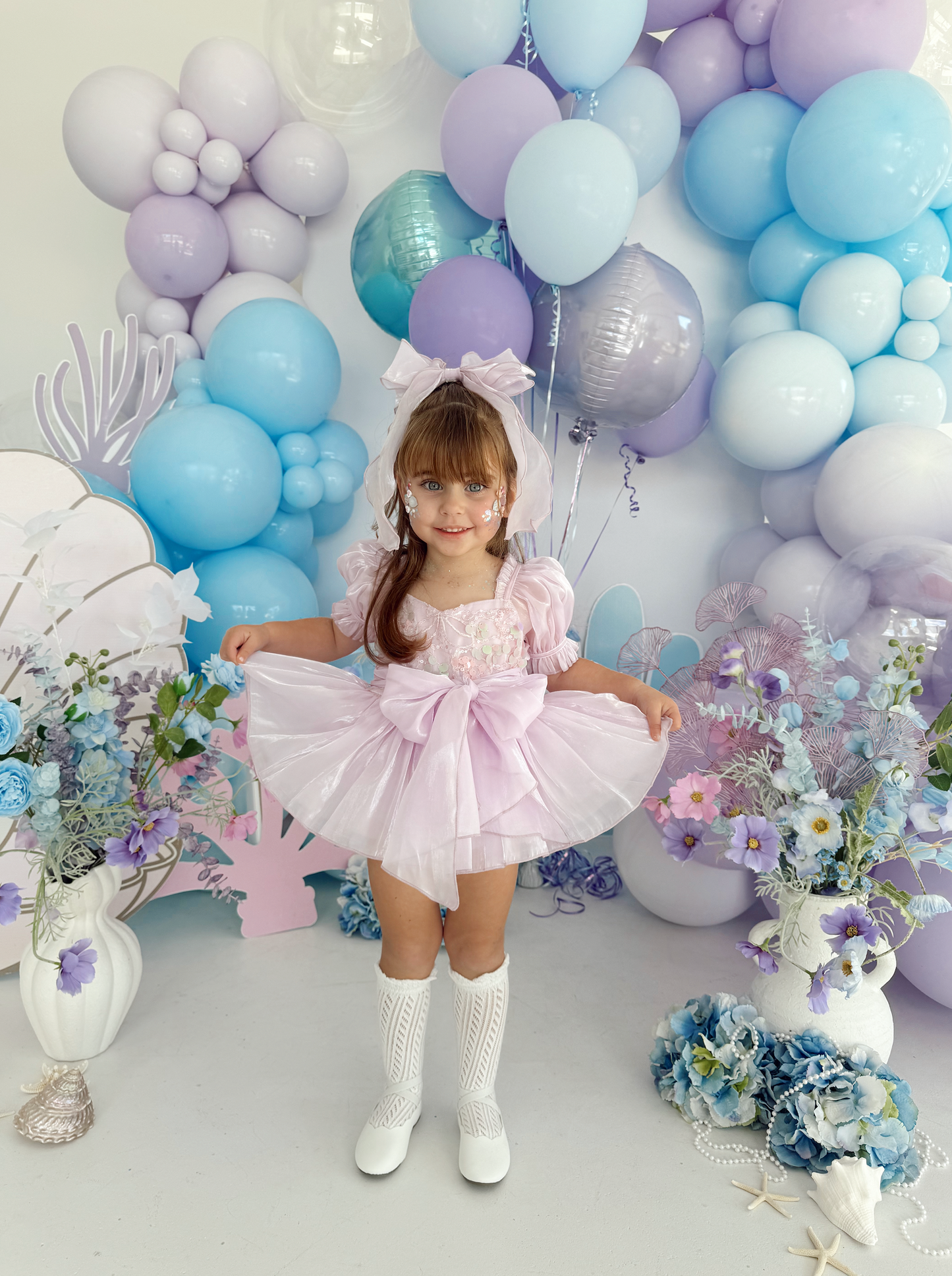 Ariel Purple Pearl Organza Sequin Baby Girl Party Romper