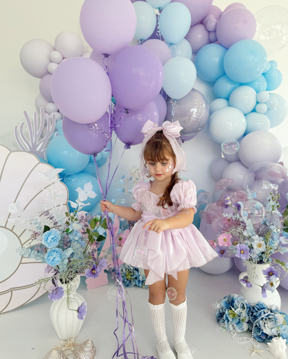 Ariel Purple Pearl Organza Sequin Baby Girl Party Romper