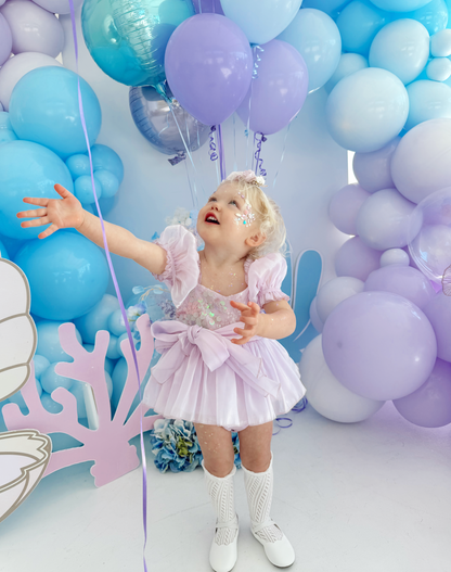 Ariel Purple Pearl Organza Sequin Baby Girl Party Romper