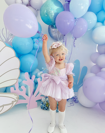 Ariel Purple Pearl Organza Sequin Baby Girl Party Romper