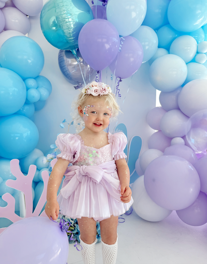 Ariel Purple Pearl Organza Sequin Baby Girl Party Romper