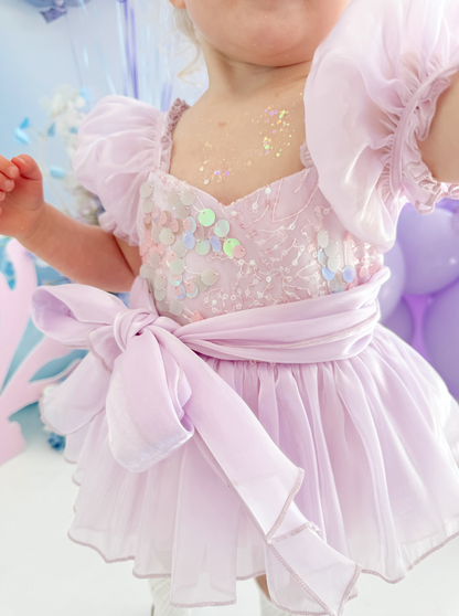Ariel Purple Pearl Organza Sequin Baby Girl Party Romper