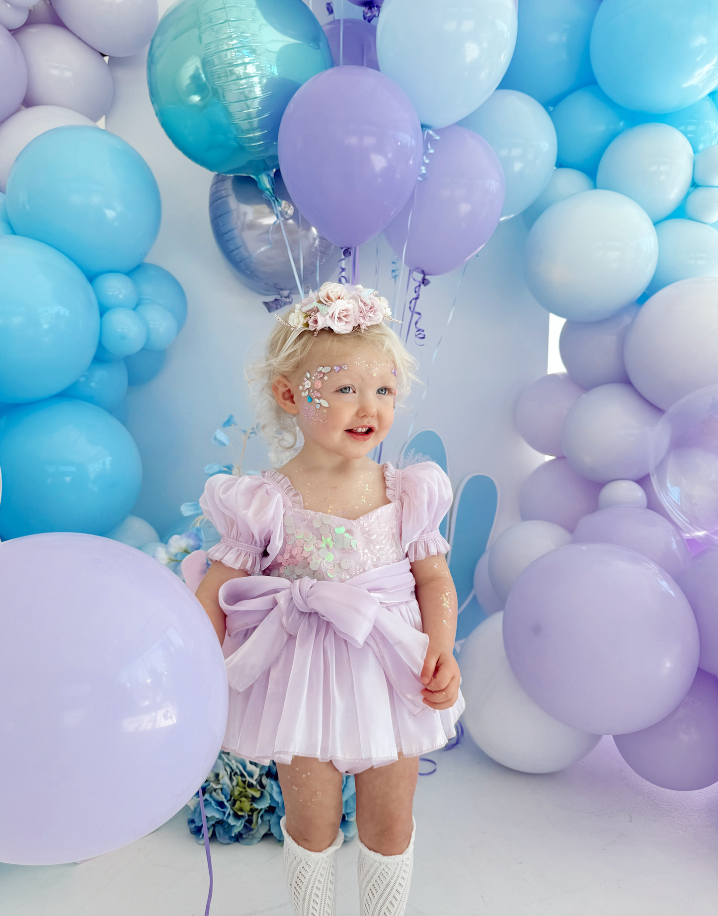 Ariel Purple Pearl Organza Sequin Baby Girl Party Romper