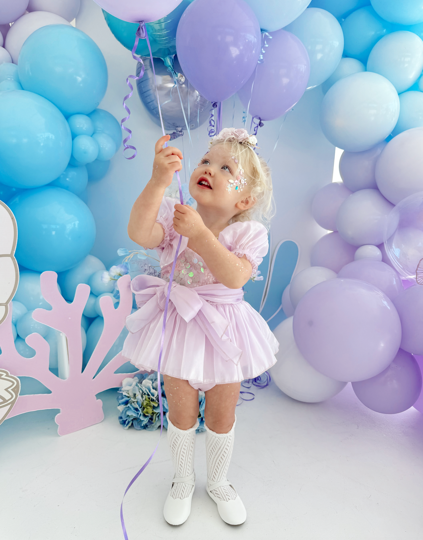 Ariel Purple Pearl Organza Sequin Baby Girl Party Romper