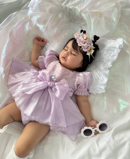 Ariel Purple Pearl Organza Sequin Baby Girl Party Romper