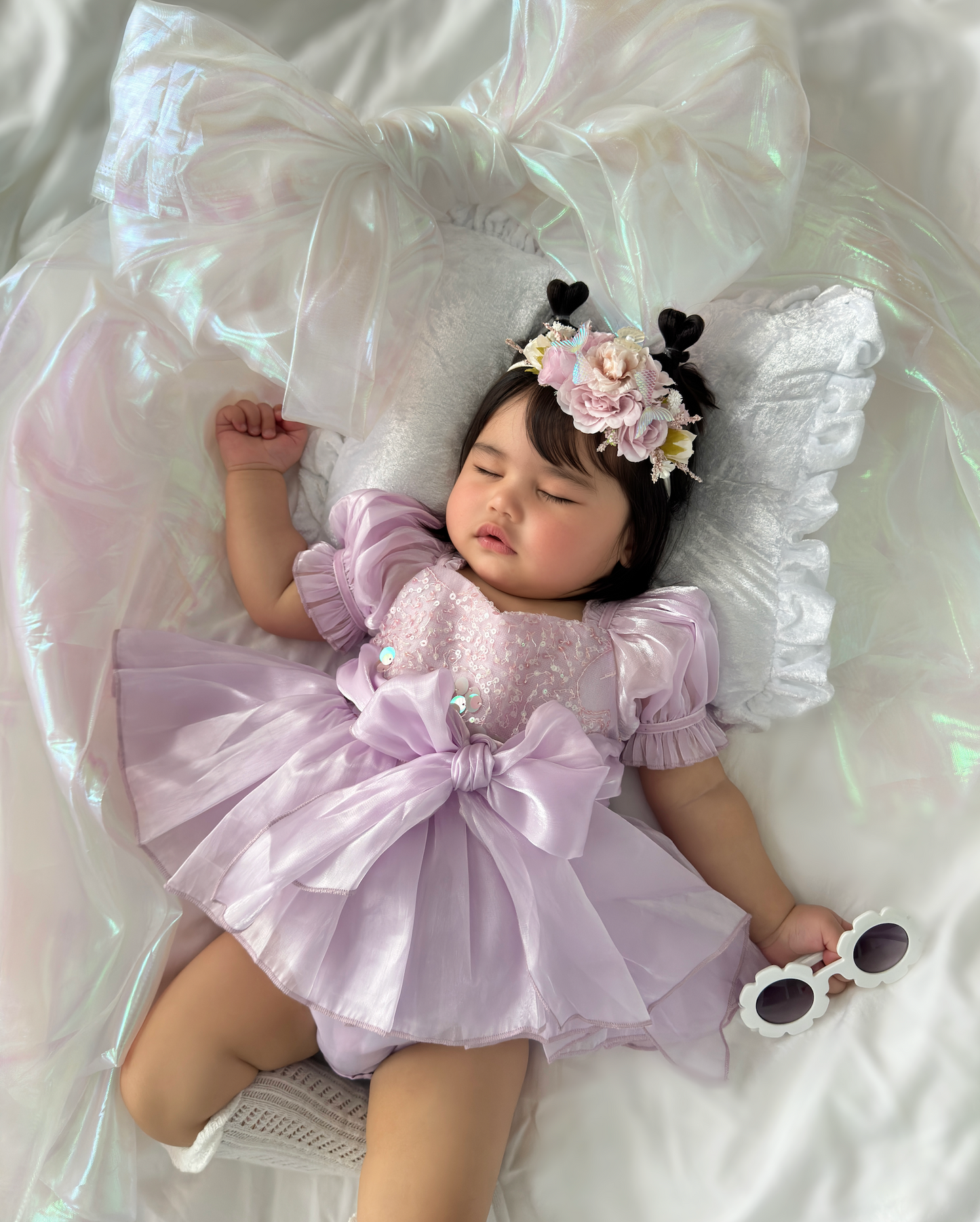Ariel Purple Pearl Organza Sequin Baby Girl Party Romper