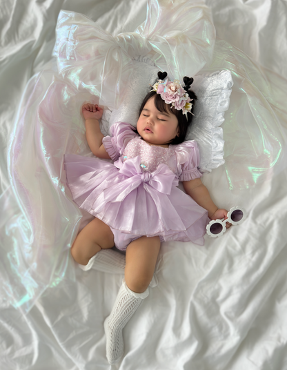 Ariel Purple Pearl Organza Sequin Baby Girl Party Romper