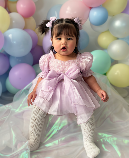 Ariel Purple Pearl Organza Sequin Baby Girl Party Romper