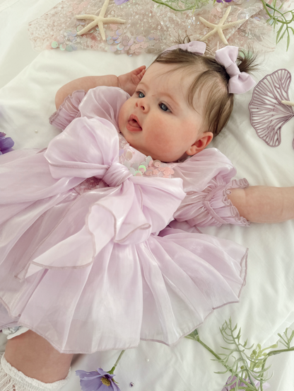 Ariel Purple Pearl Organza Sequin Baby Girl Party Romper