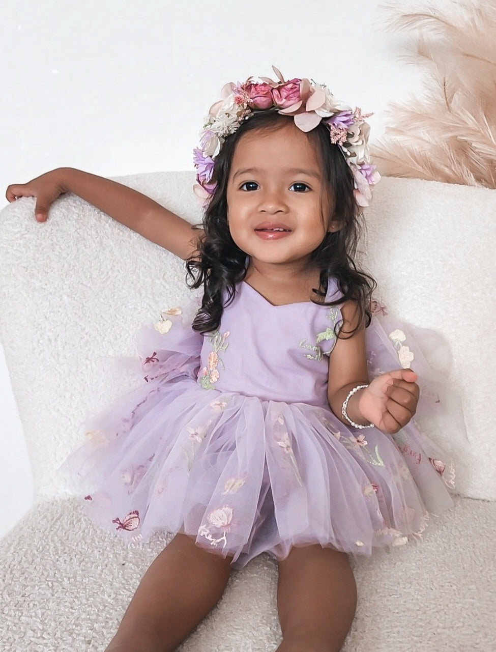 Sugar Plum Lavender Baby Girl Tulle Party Romper