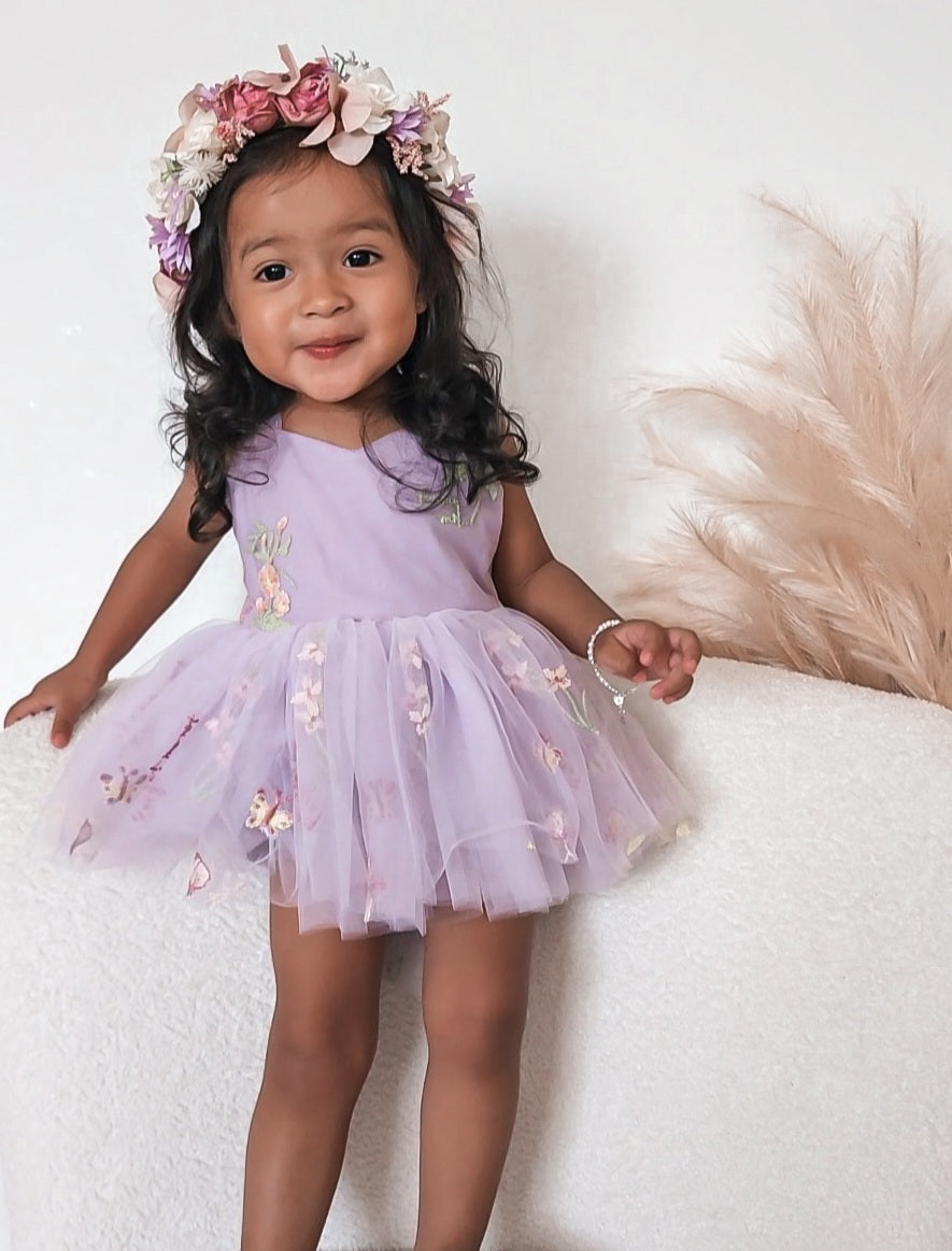 Sugar Plum Lavender Baby Girl Tulle Party Romper