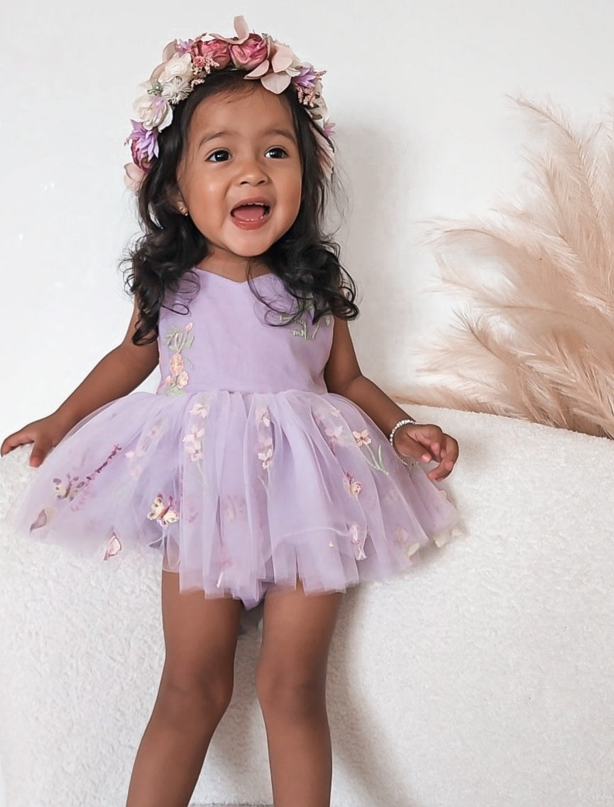 Sugar Plum Lavender Baby Girl Tulle Party Romper