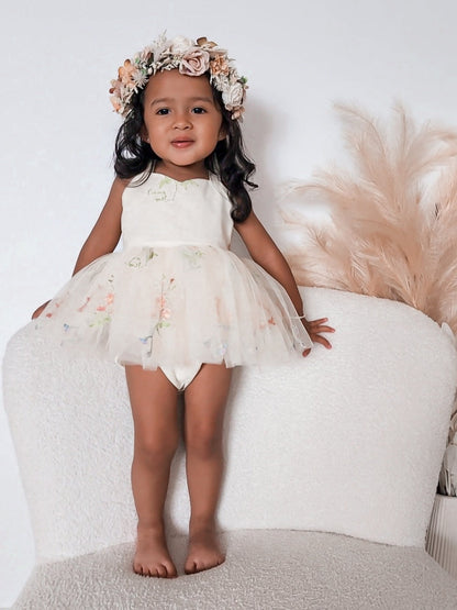Sugar Plum Lemon Baby Girl Tulle Party Romper