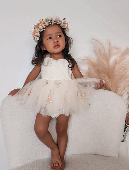 Sugar Plum Lemon Baby Girl Tulle Party Romper