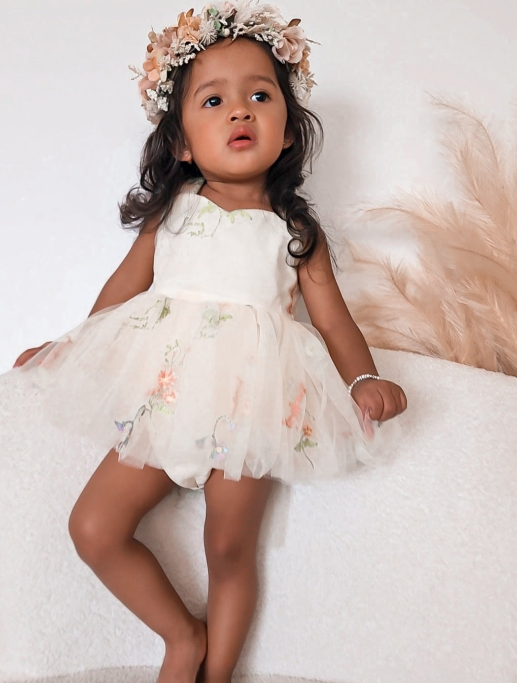 Sugar Plum Lemon Baby Girl Tulle Party Romper
