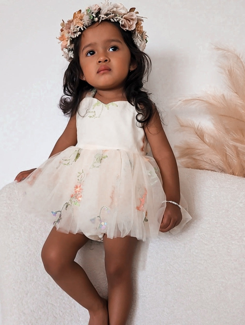 Sugar Plum Lemon Baby Girl Tulle Party Romper