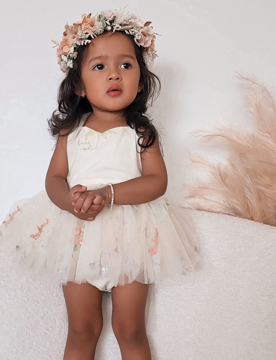 Sugar Plum Lemon Baby Girl Tulle Party Romper