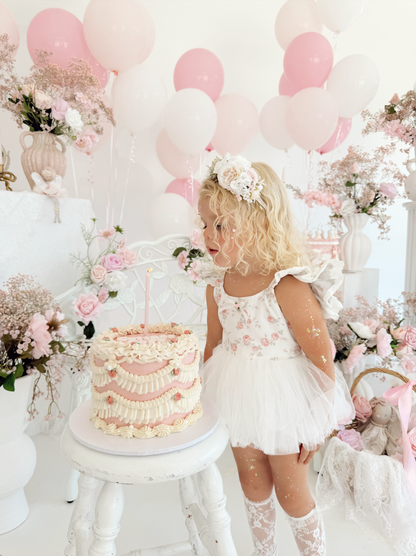 Cottage Fairy Baby Girl Floral White Tulle Party Romper