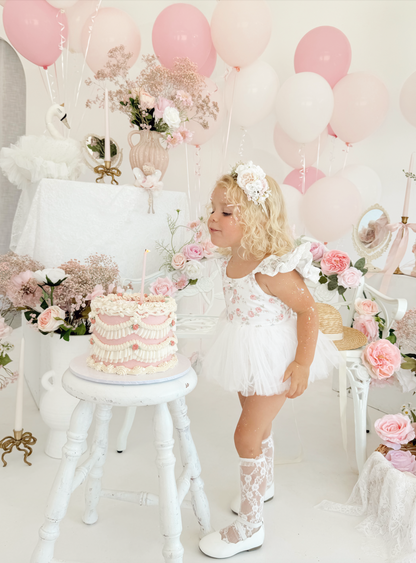 Cottage Fairy Baby Girl Floral White Tulle Party Romper