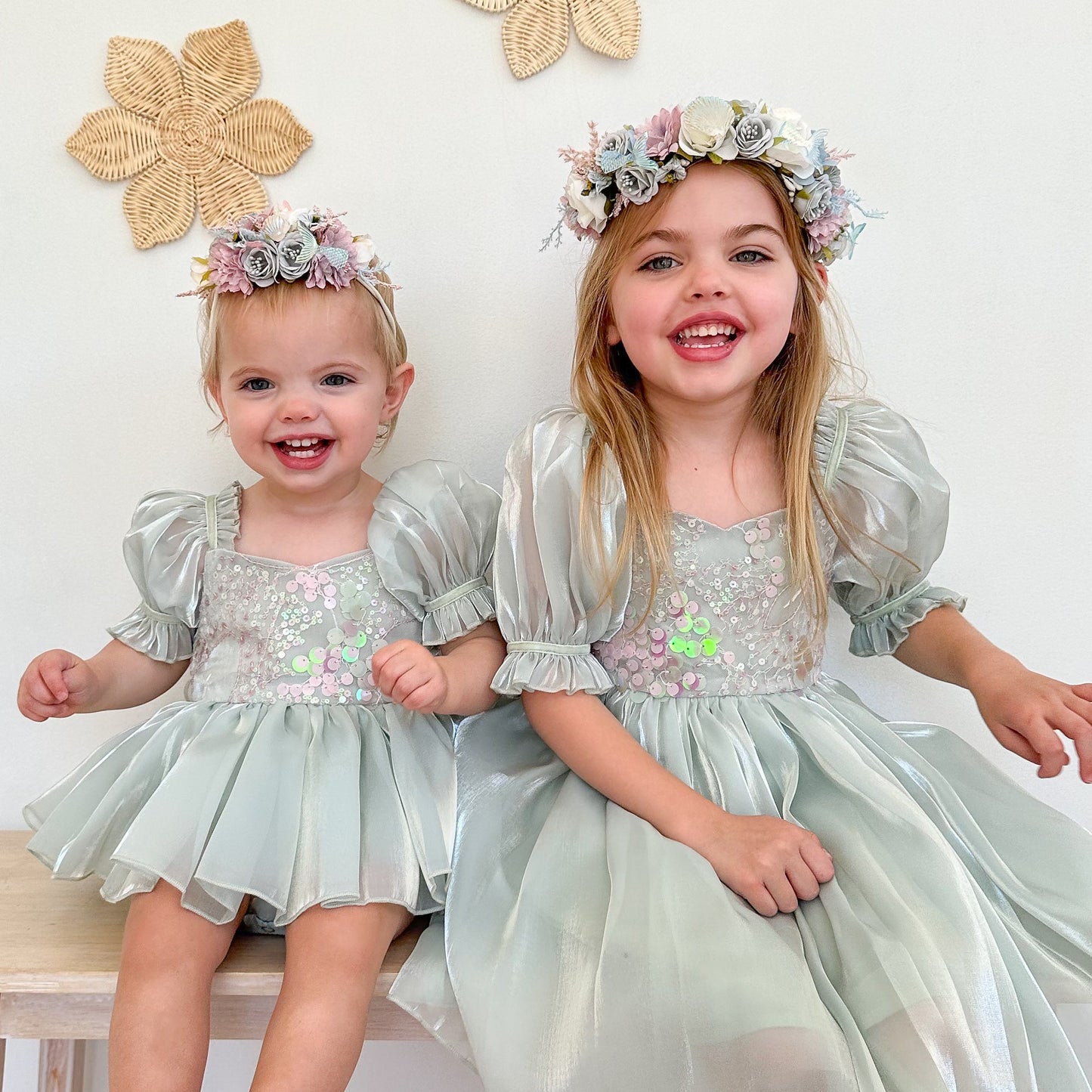 Mermaid Sequin Green Organza Baby Girl Party Romper