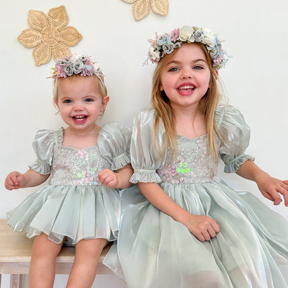 Mermaid Sequin Green Organza Baby Girl Party Romper