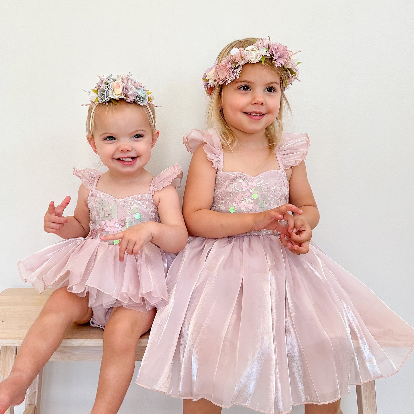 Mermaid Sequin Pink Organza Baby Girl Party Romper