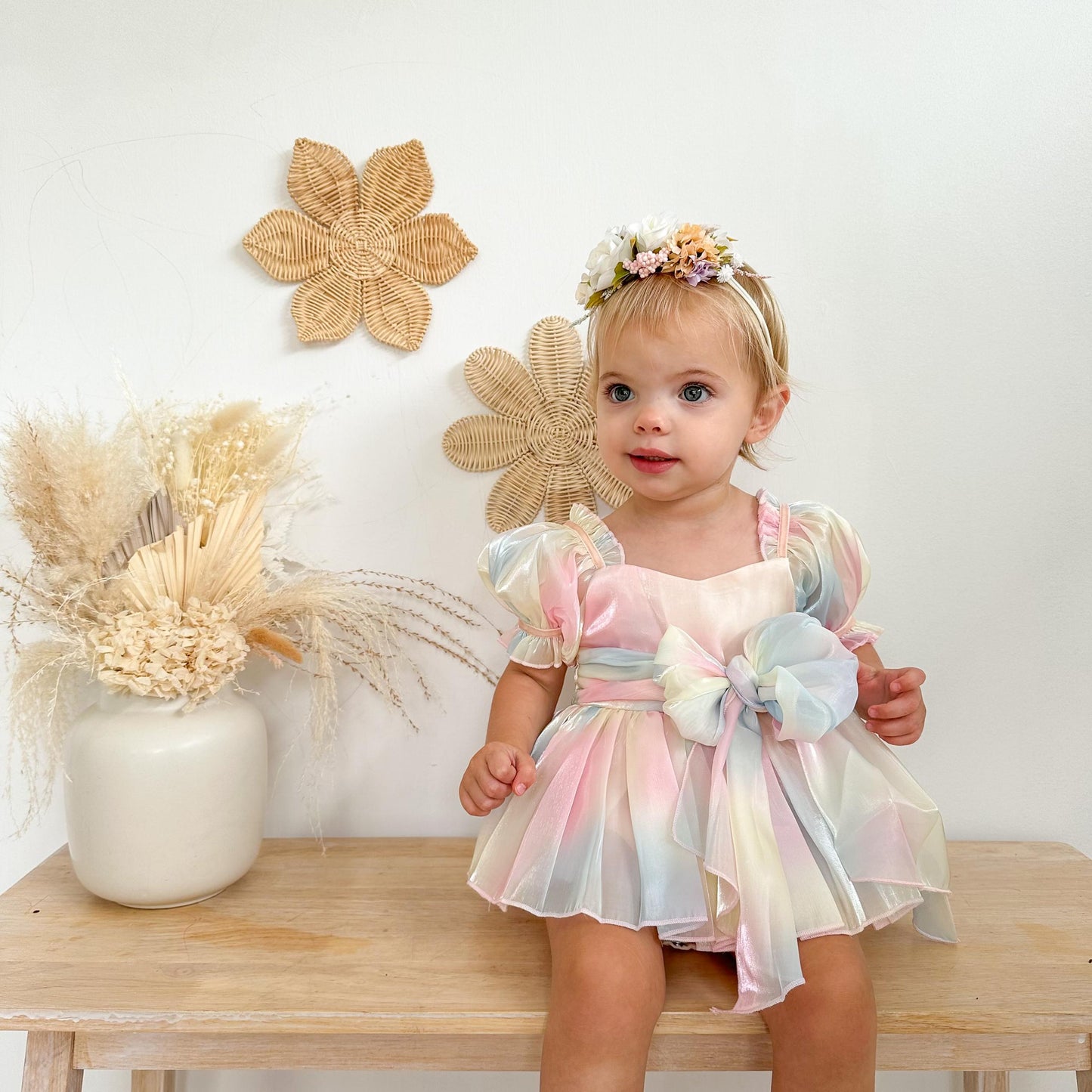 Sherbet Fairy Pastel Rainbow Organza Baby Girl Party Romper