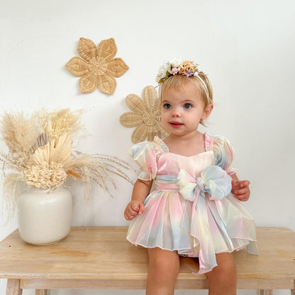 Sherbet Fairy Pastel Rainbow Organza Baby Girl Party Romper