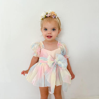 Sherbet Fairy Pastel Rainbow Organza Baby Girl Party Romper