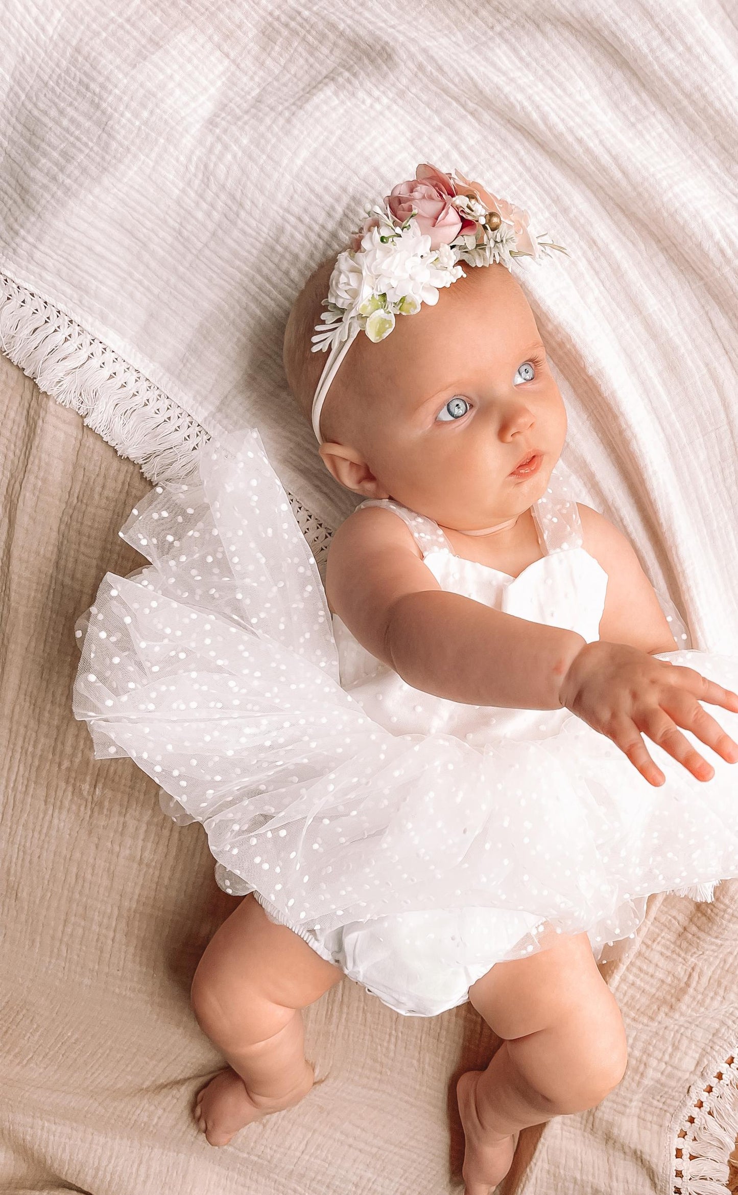 White Wildflower Baby Girl Tulle Party Romper