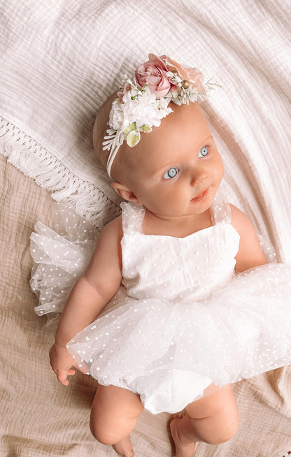 White Wildflower Baby Girl Tulle Party Romper