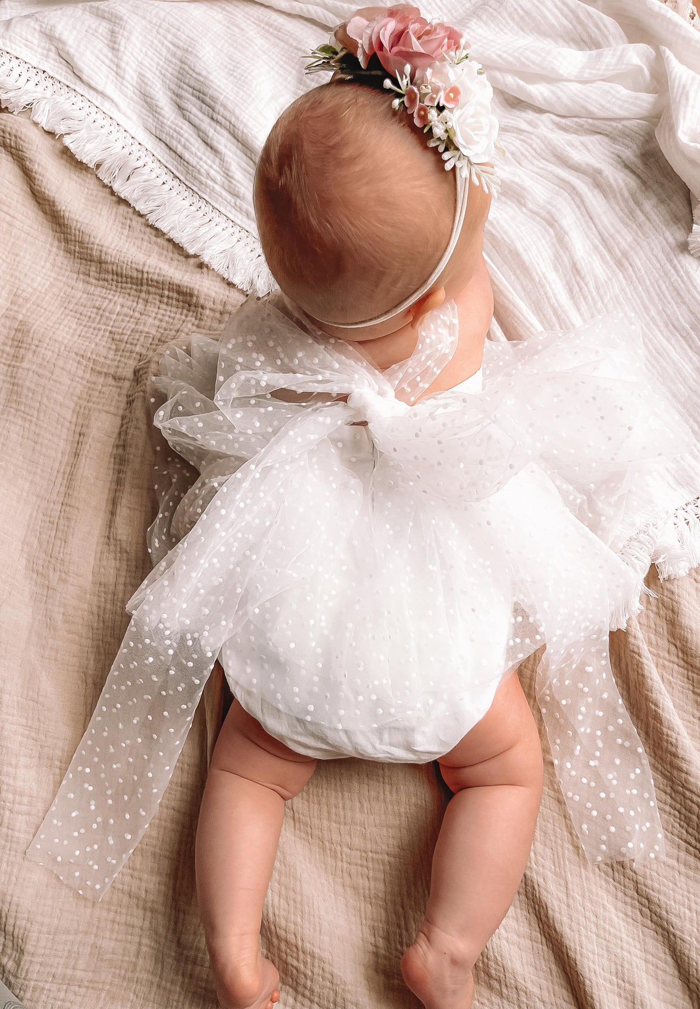 White Wildflower Baby Girl Tulle Party Romper