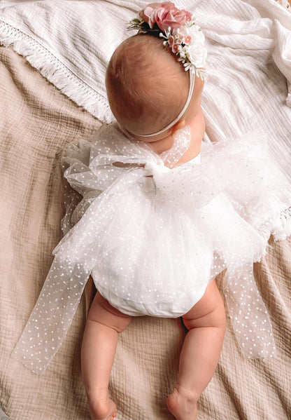 White Wildflower Baby Girl Tulle Party Romper