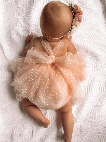 Wildflower Pink Rose Baby Girl Tulle Party Romper